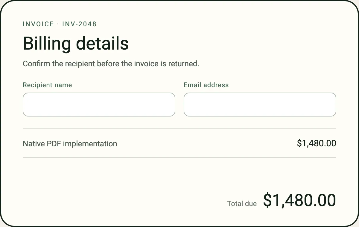 The invoice rendered as HTML in the browser